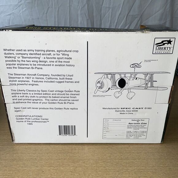 1932 Stearman Bi-Plane Bank First‎ Edition Golden Rule Lumber 1995 NIB Liberty - Picture 4 of 4